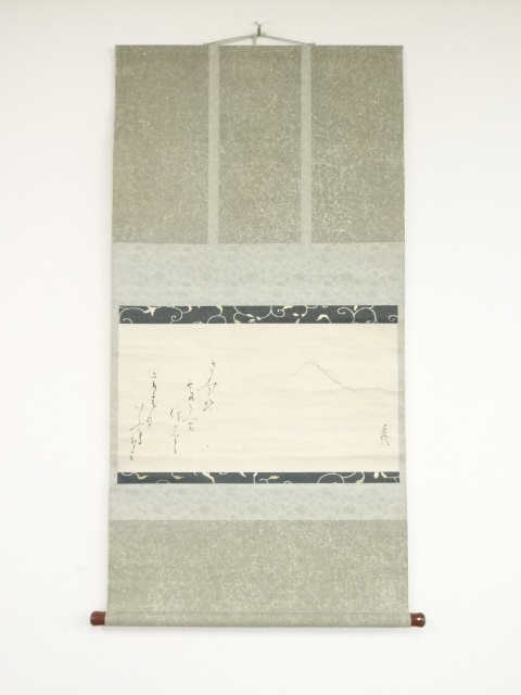 JAPANESE HANGING SCROLL / HAND PAINTED / POEM & MT. FUJI